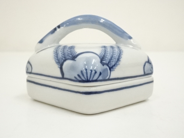 小峠葛芳作　丹山　染付　隅田川　香合　共箱　共布　略歴付　茶道具 小峠葛芳作 丹山 染付 隅田川 香合 共箱 共布 略歴付 茶道具